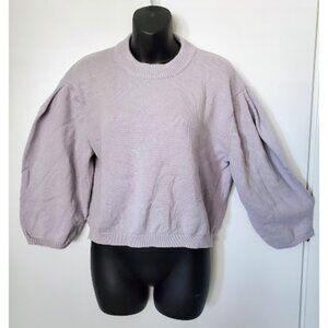 525 America Lilac Puff Sleeve 100% Cotton Cropped Knit Sweater Sz L Balletcore